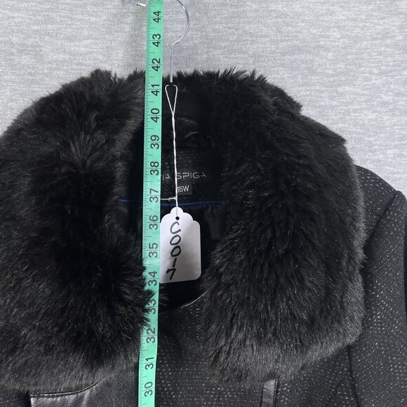 Via Spiga Women 16W Black Wool Blend Faux Fur Collar Asymmetrical Coat Old Money - Picture 11 of 16